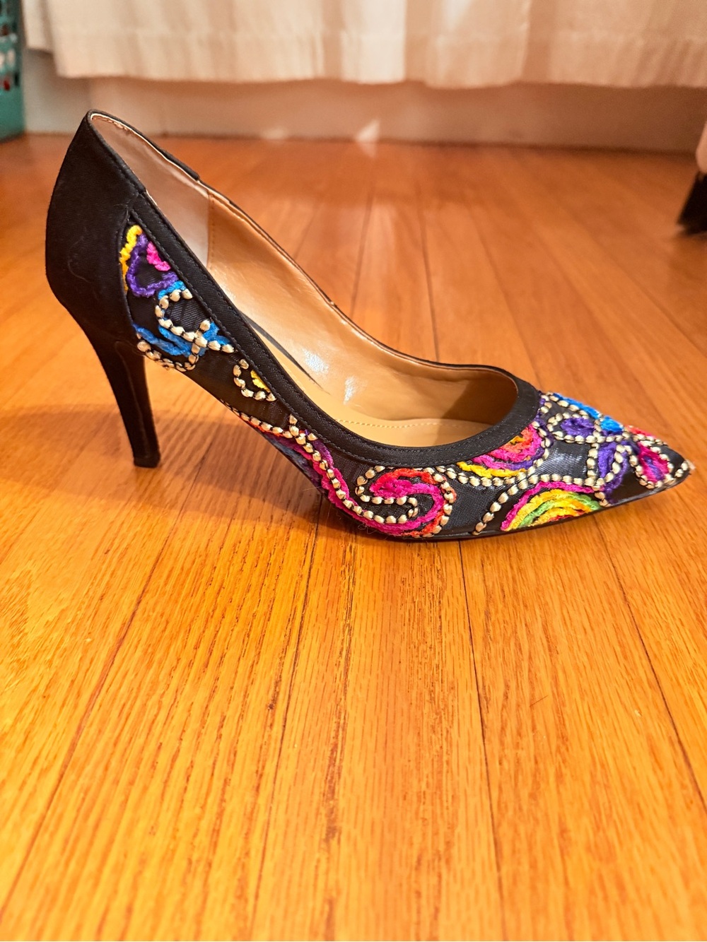 J.Renee Black Pointed-Toe Heels with Multicolor Beaded Swirls - Picture 2 of 5